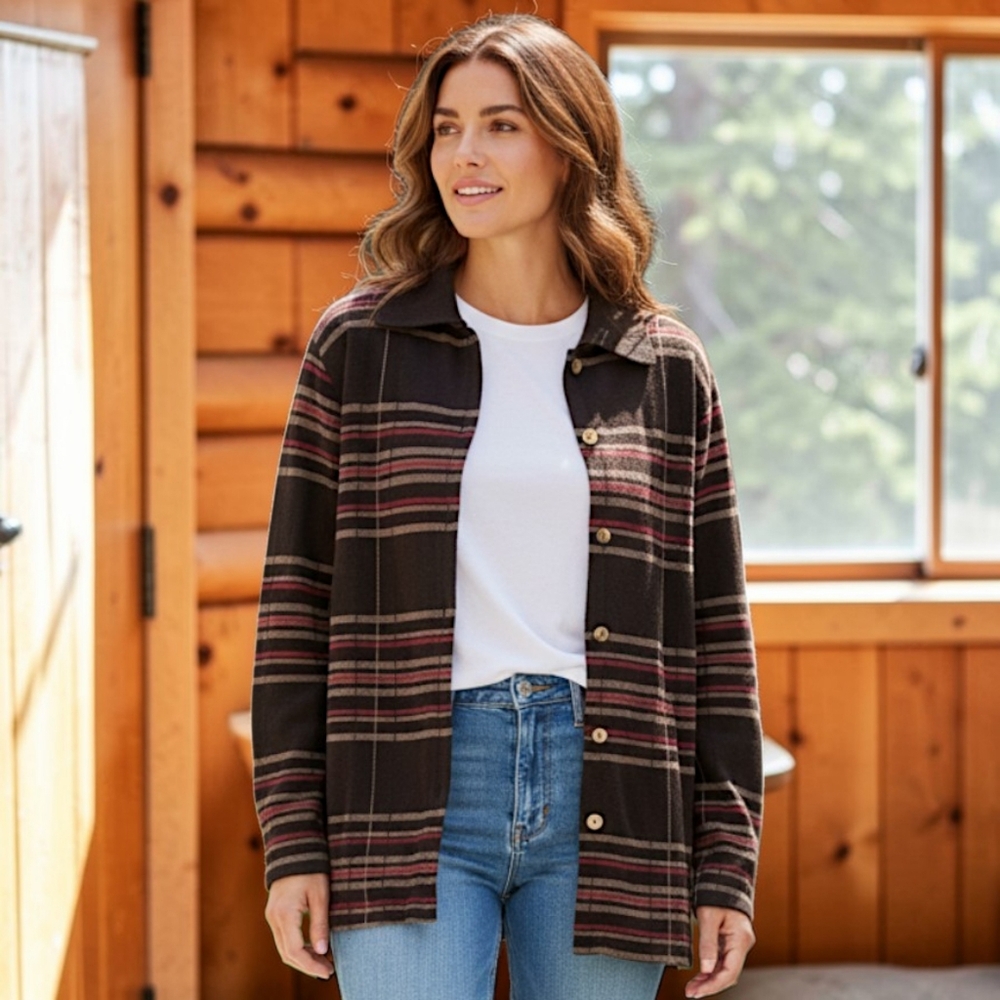 Beyond Threads Baby Alpaca‎ Shirt Jacket L Cardigan Plaid Wool Preppy Farmhouse
